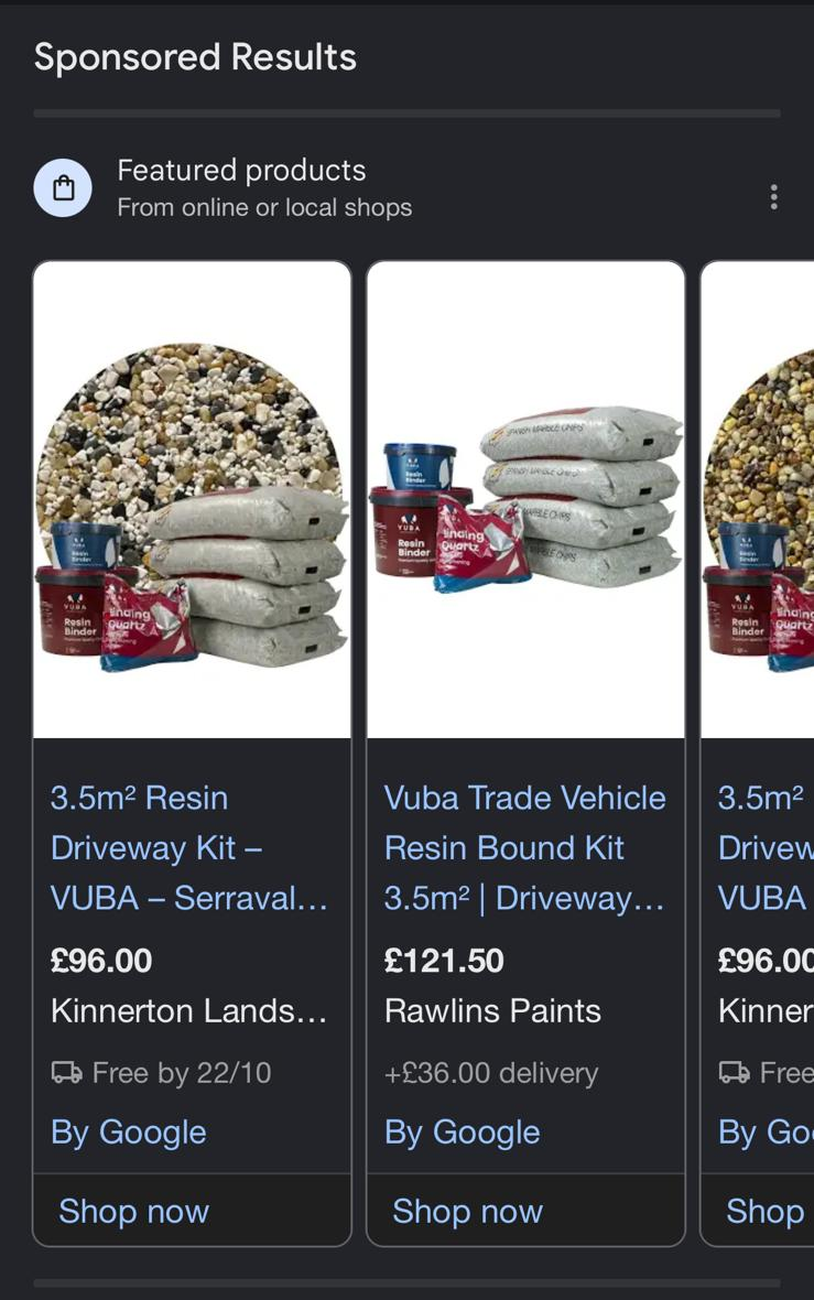 KLS products in Google Shopping sponsored results