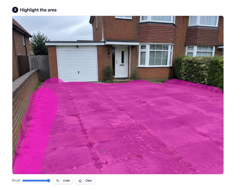 The visualiser's highlight step, with the driveway brushed over in pink